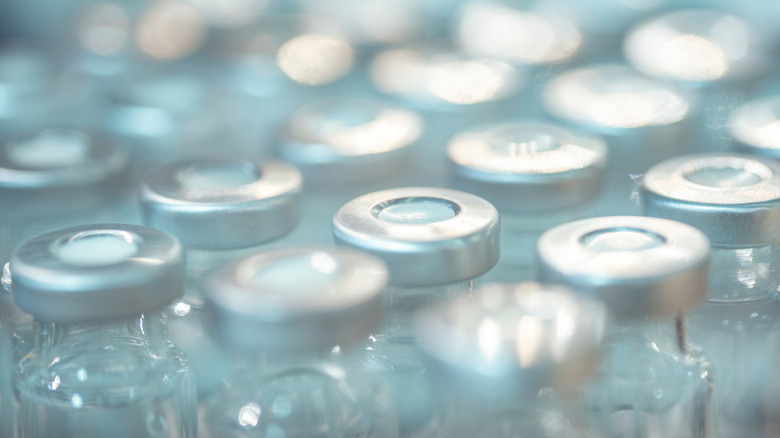 Overhead shot of a group of vaccine vials