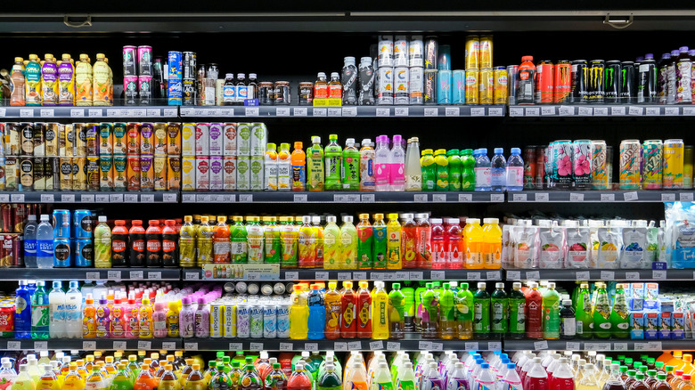 A shelf of energy drinks