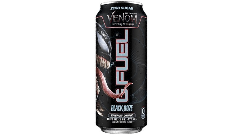One black can of Venom Black Ooze G Fuel energy drink on white background