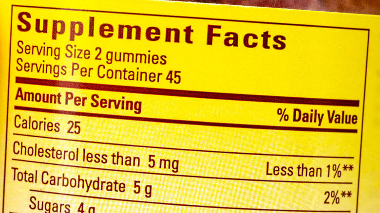 Nutrition facts on a bottle