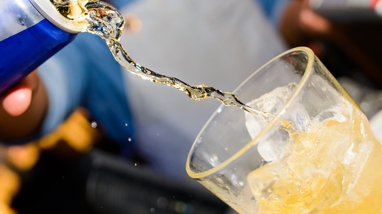 Energy drink poured into glass