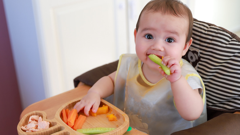 a baby eating a cucumber