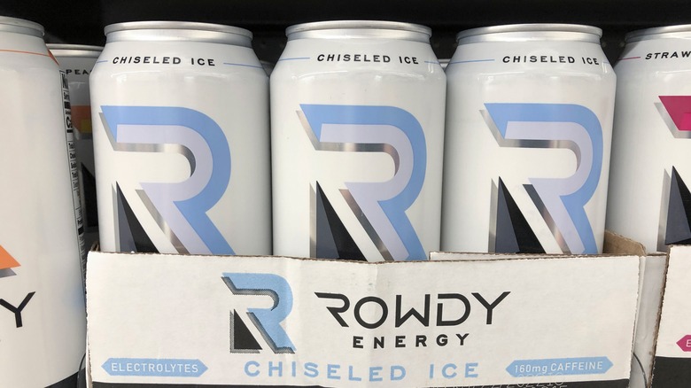 Rowdy energy drinks with a blue label 