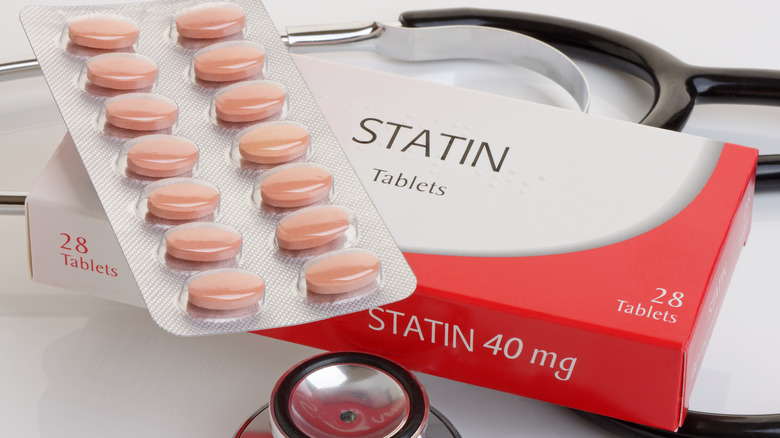 statin drugs and stethoscope on display