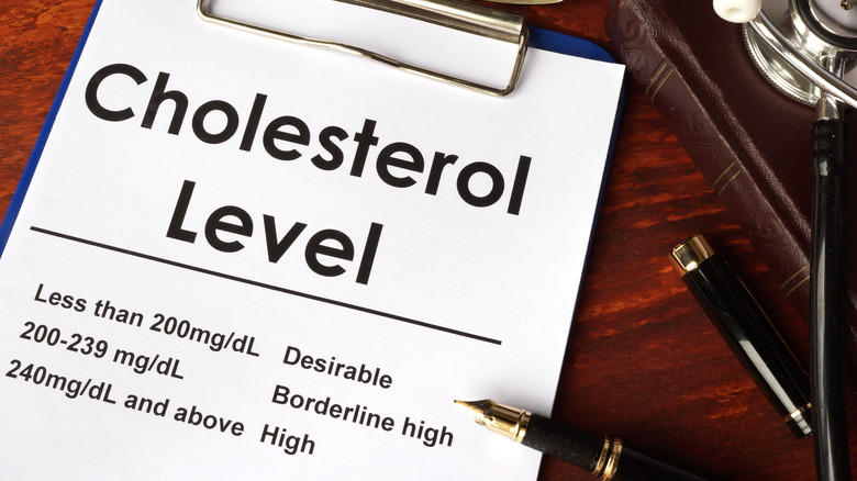 Cholesterol level chart on table