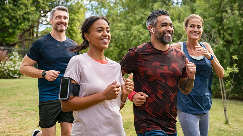 middle-age adults exercising together