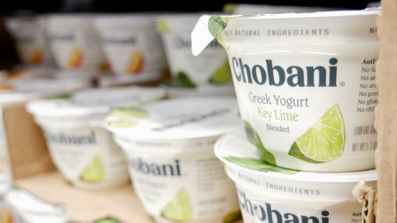 Chobani Greek Yogurt, key lime flavored, at grocery store