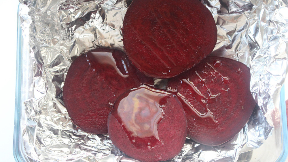 beets roasting for beet hummus