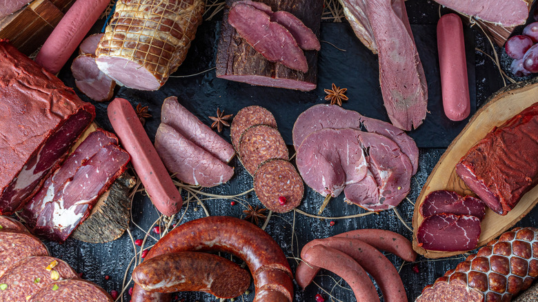 assorted sausages and processed meats