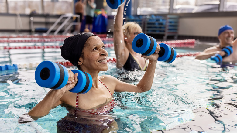 senior woman doing water workout