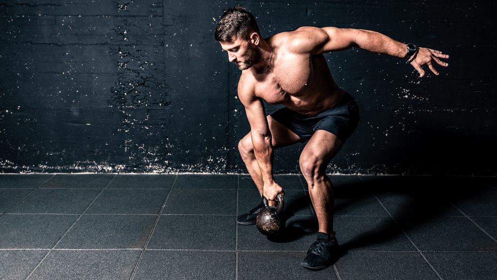 strong man with kettlebell