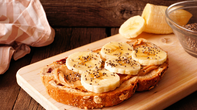 whole wheat toast with peanut butter and banana slices