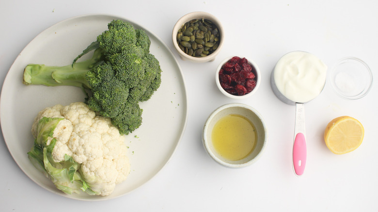 ingredients for broccoli and cauliflower salad