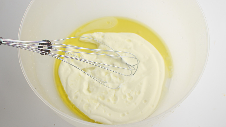 mix ingredients for yogurt salad dressing