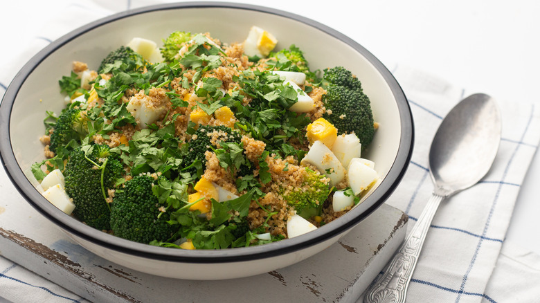 broccoli polonaise salad in bowl