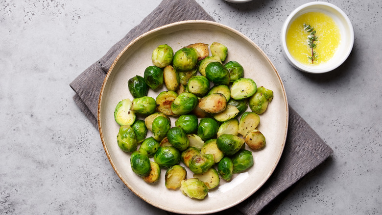 Cooked Brussels sprouts on plate