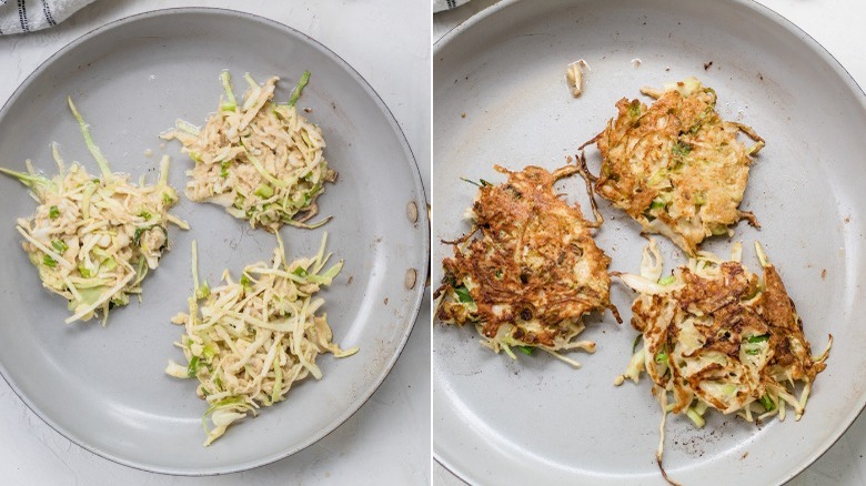 frying cabbage pancakes