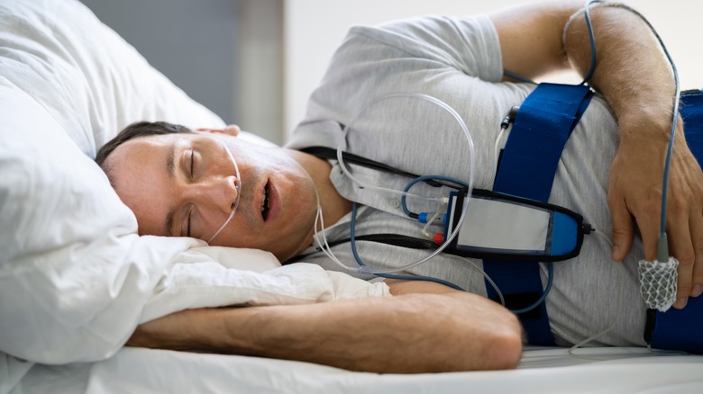 Man wearing a sleep test device