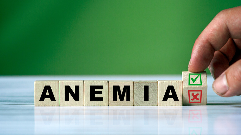 Blocks spell out the word anemia