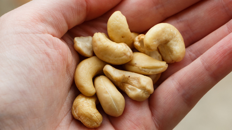 Woman holding cashew nuts