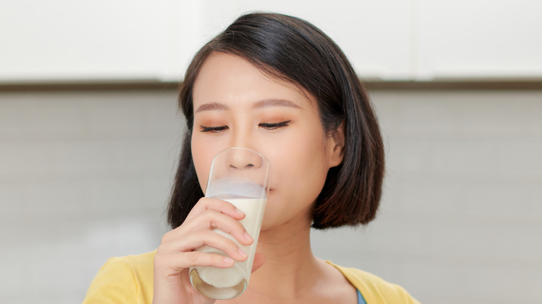 woman drinking milk