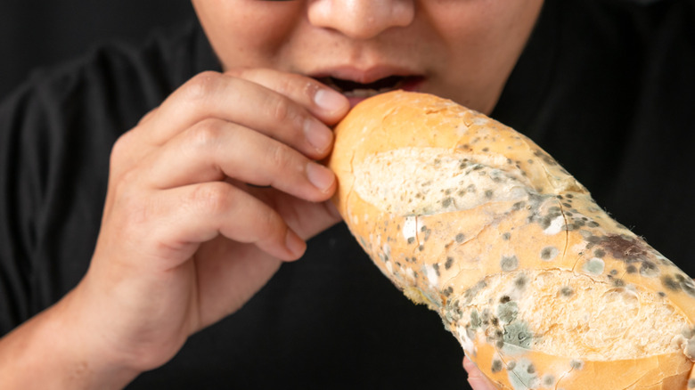 A man eating moldy bread