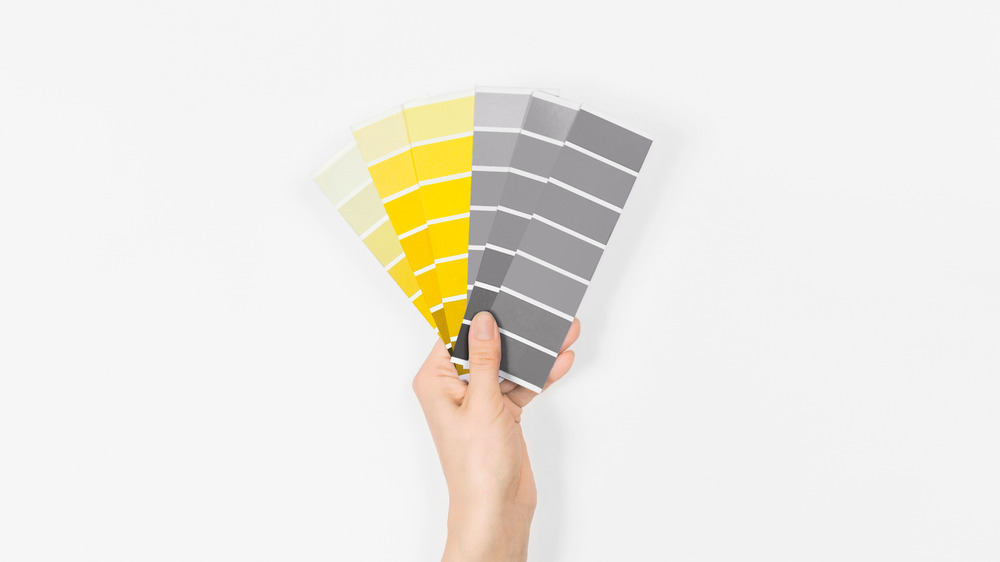 hand holding paint color swatches