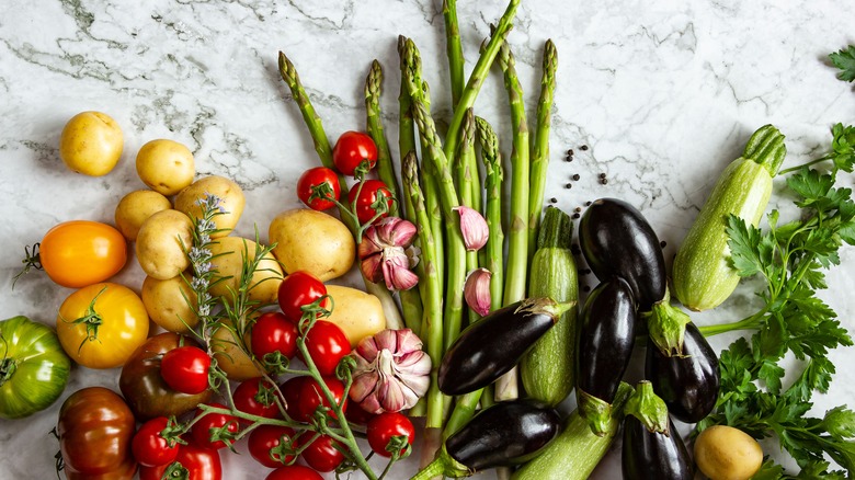 Different vegetables on a counter