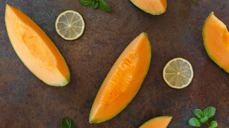 slices of cantaloupe and lime portions