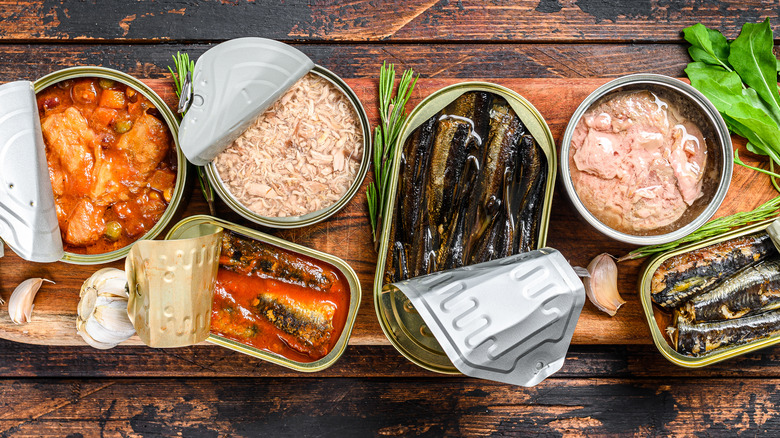 assortment of canned oily fish