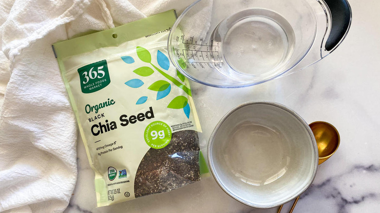 bagged chia seeds and water