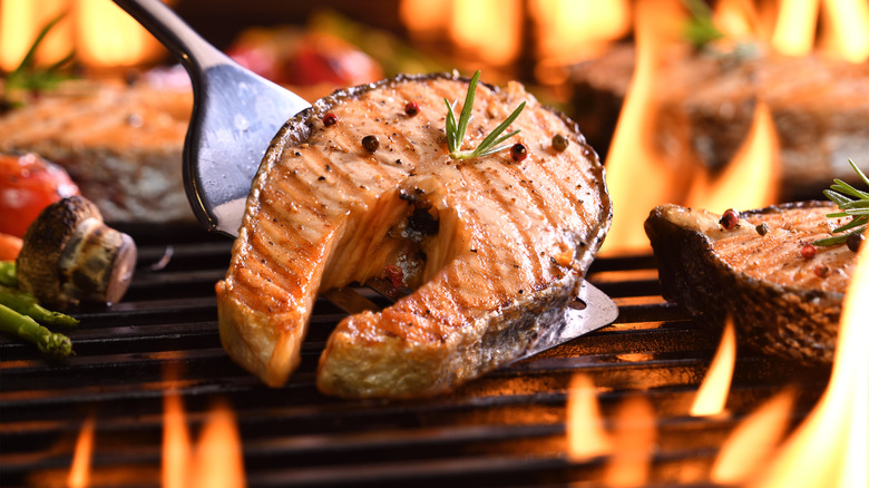 Salmon fillet on the grill
