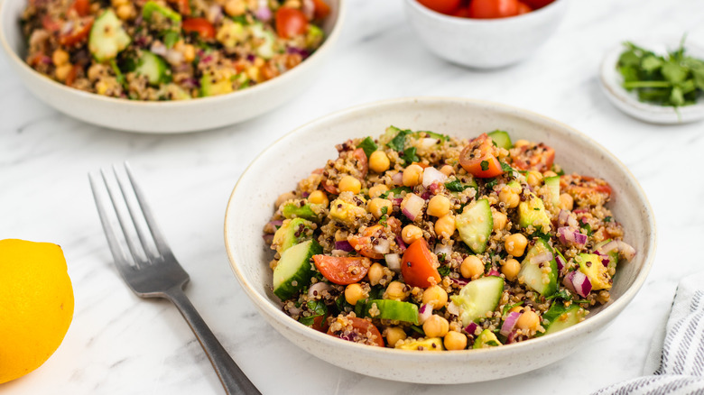 chickpea quinoa salad in bowls