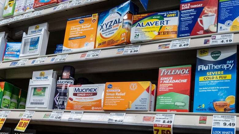 shelves stocked with medical drugs