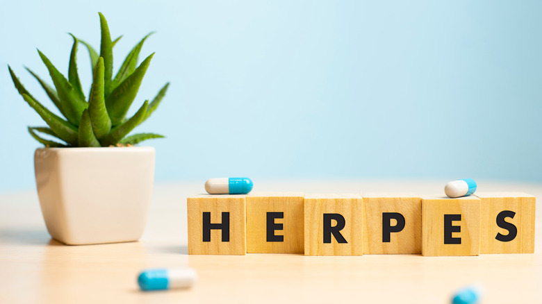 Building blocks spelling the word "herpes"