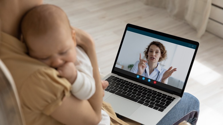 mom on video with pediatrician