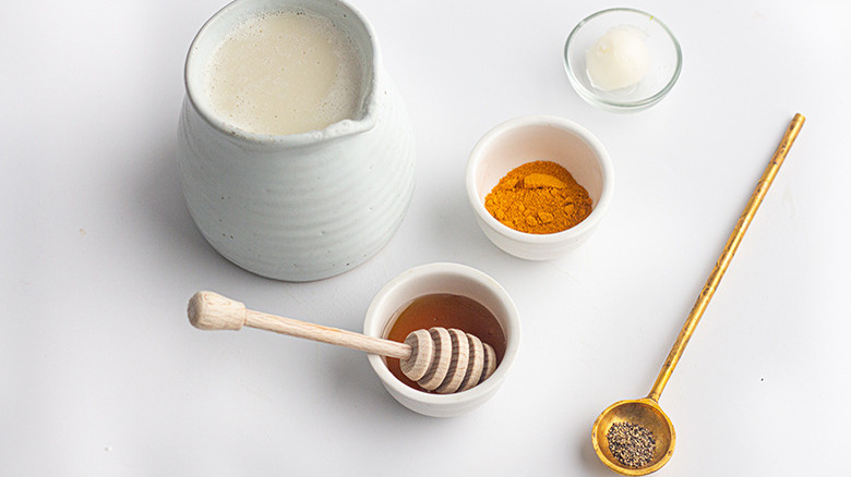 Colorful turmeric latte recipe ingredients