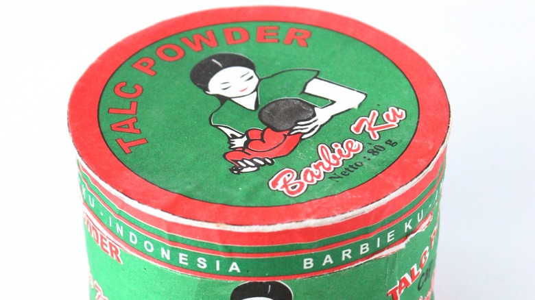 a closeup of a container of talc powder