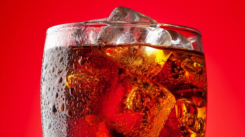 cola and ice in a glass