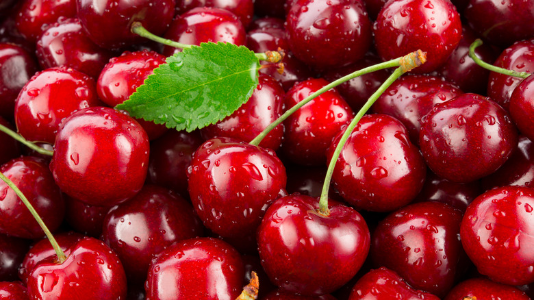 overhead shot of a bunch of cherries