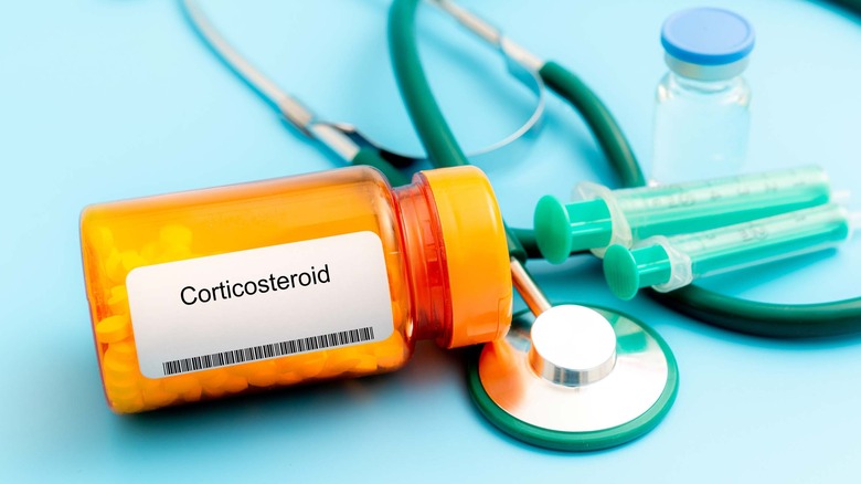 Corticosteroid pills in a bottle
