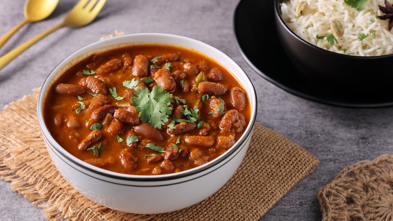 Bean soup with a bowl of rice