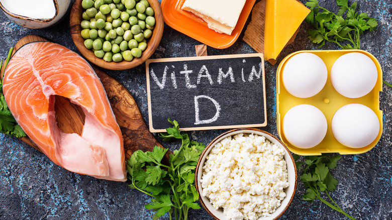Top view of vitamin D-rich foods