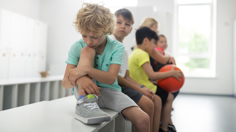 Children in a locker room