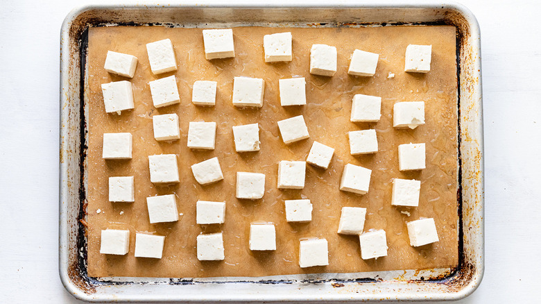 tofu cubes on tray