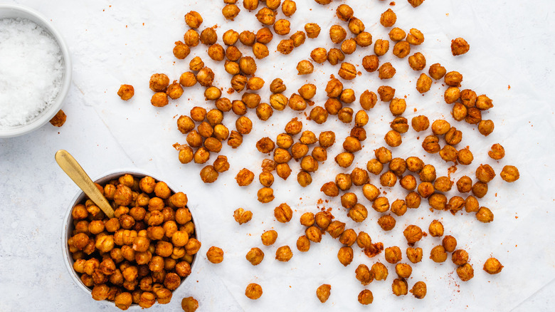 Crispy Roasted Chickpeas Recipe chickpeas on parchment