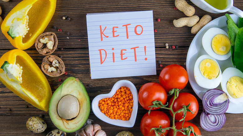 Paper that says "keto diet" surrounded by foods