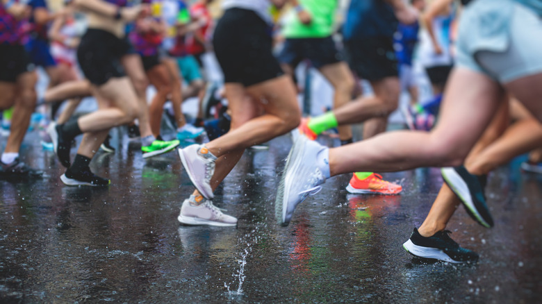 large group of people running together