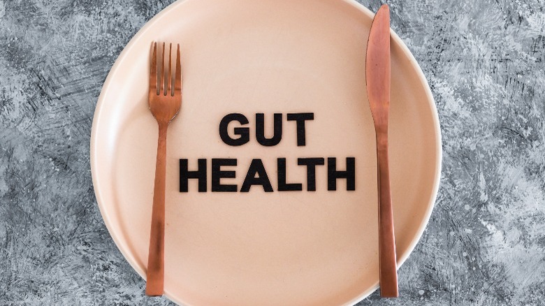 dinner plate with words 'gut health'