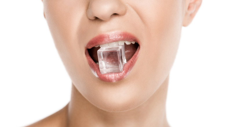 Ice cube in mouth
